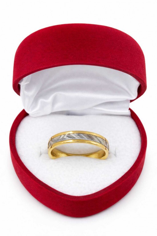 14 Ayar Sarı Beyaz Desenli Altın Alyans - AS0019