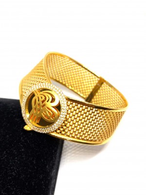 Tuğralı Taşlı Tokalı Delikli 8 Ayar Kelepçe Altın Bileklik - KB0102