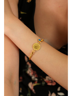 14 Ayar Altın Çeyrekli Gözlü Kalze Bileklik