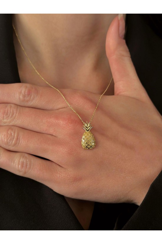 14 Ayar Altın Ananas Figürlü Tasarım Kolye