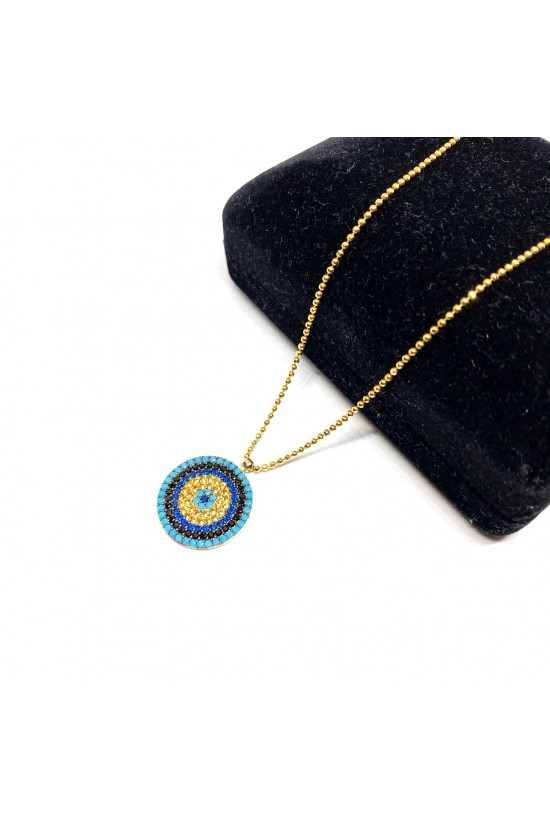 45 Cm Renkli Taşlı Nazarlık Altın Kolye - AK0267