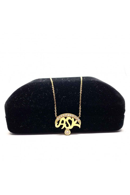 Taşlı Aşk Yazılı Kolye - AK0143