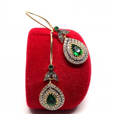 Renkli Taşlı Damla Model 14 Ayar Altın Küpe - TK0296