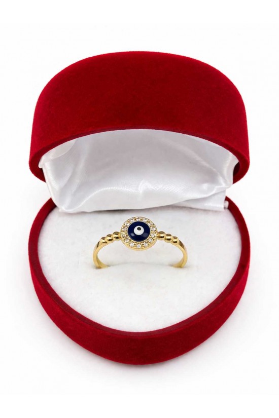 14 Ayar Minimal Nazarlıklı Yüzük - KY0696