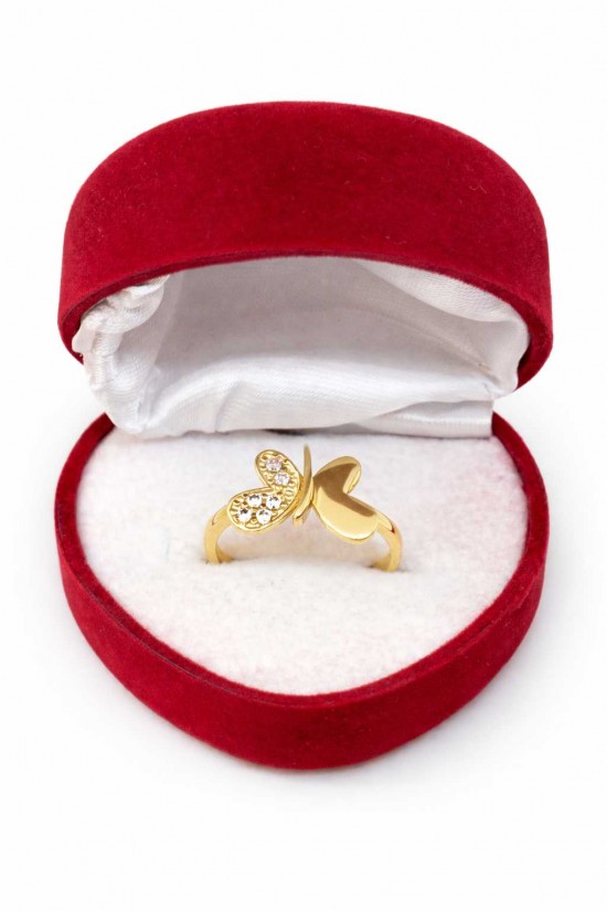 14 Ayar Taşlı Kelebekli Minimal Yüzük - KY0708