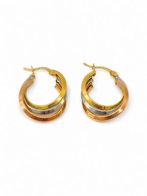 14 Ayar Altın Üç Renkli Halka Küpe - TK0434