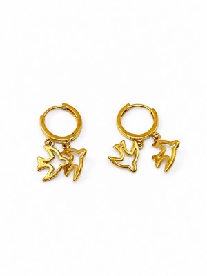14 Ayar Altın Kuş Motifli Sallantılı Halka Küpe - TK0481
