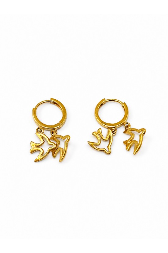 14 Ayar Altın Kuş Motifli Sallantılı Halka Küpe - TK0481