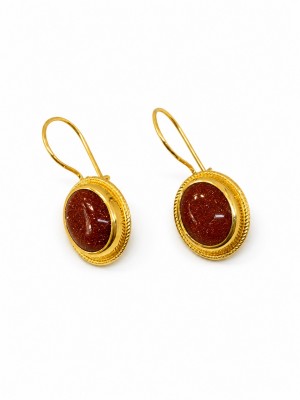 14 Ayar Altın Renkli Taşlı Oval Sallantılı Küpe - TK0536